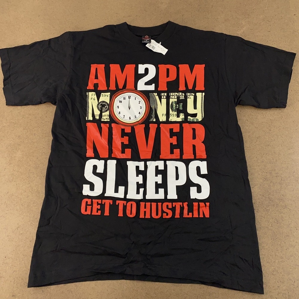 Iced Out Men's Size Medium Black Money Never Sleeps Graphic Print T-Shirt NWT